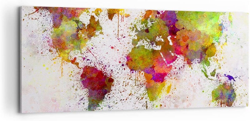 Panorama Bilder auf Leinwand 100x40cm Leinwandbild Karte Welt modern Gross Wanddeko Bild Schlafzimme