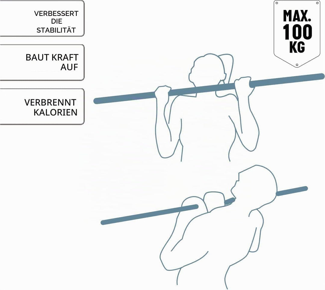 Umbro Klimmzugstange - Max.100 KG - Verstellbar 62 bis 100 CM - Wand- und Türrahmen Montage 62-85 CM