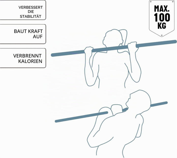 Umbro Klimmzugstange - Max.100 KG - Verstellbar 62 bis 100 CM - Wand- und Türrahmen Montage 62-85 CM