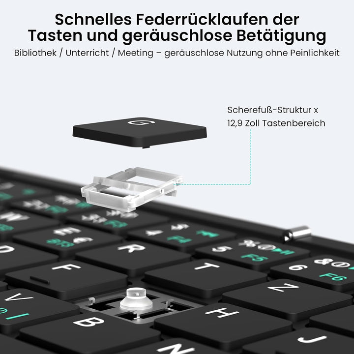 Nillkin Faltbare Bluetooth Tastatur mit Touchpad, Wiederaufladbare QWERTZ-Klapptastatur mit Ziffernb