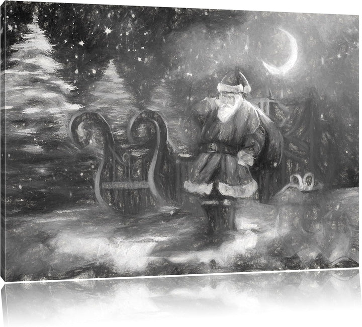 Pixxprint Weihnachtsmann mit Geschenken als Leinwandbild/Grösse: 100x70 / Wandbild/Kunstdruck/fertig