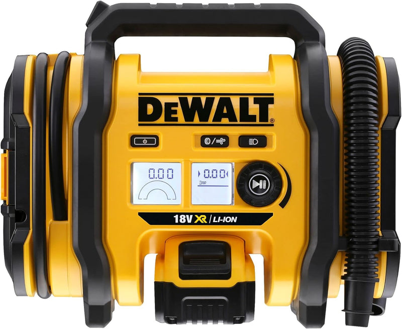 Dewalt Akku-Kompakt-Kompressor (12V-Anschluss oder 18V Akku, 11 bar, für Fahrrad- und Autoreifen, Ro