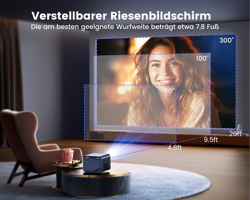 【Linux System & 6D Autofokus Trapezkorrektur】Netflix Beamer mit Dolby Audio, 700 ANSI Lumen WiFi6 Bl