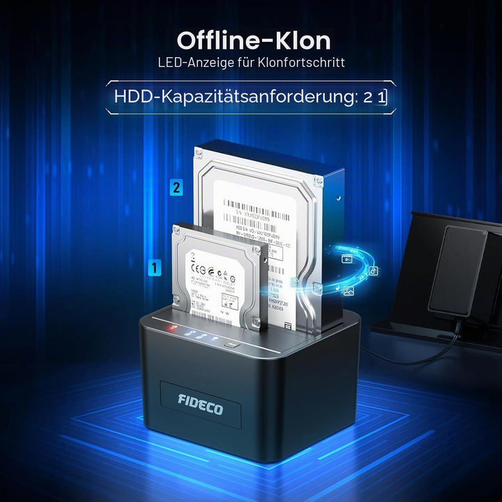 FIDECO Festplatten Dockingstation, USB3.0 SATA HDD Dockingstation für 2,5 und 3,5 Zoll SATA HDD / SS