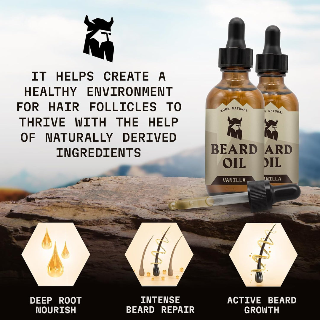 Striking Viking Vanille Bartöl Set - 60 ml, 2er Pack, Vanille - Gegen Juckreiz & Trockenen Bart - Jo