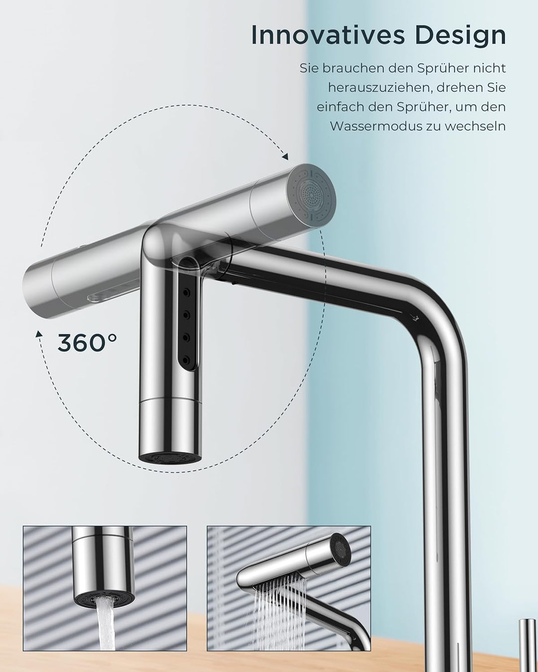 FORIOUS Wasserhahn Küche, Küchenarmatur Ausziehbar, Spültischarmatur Küche mit 5 Sprühmodi, Edelstah
