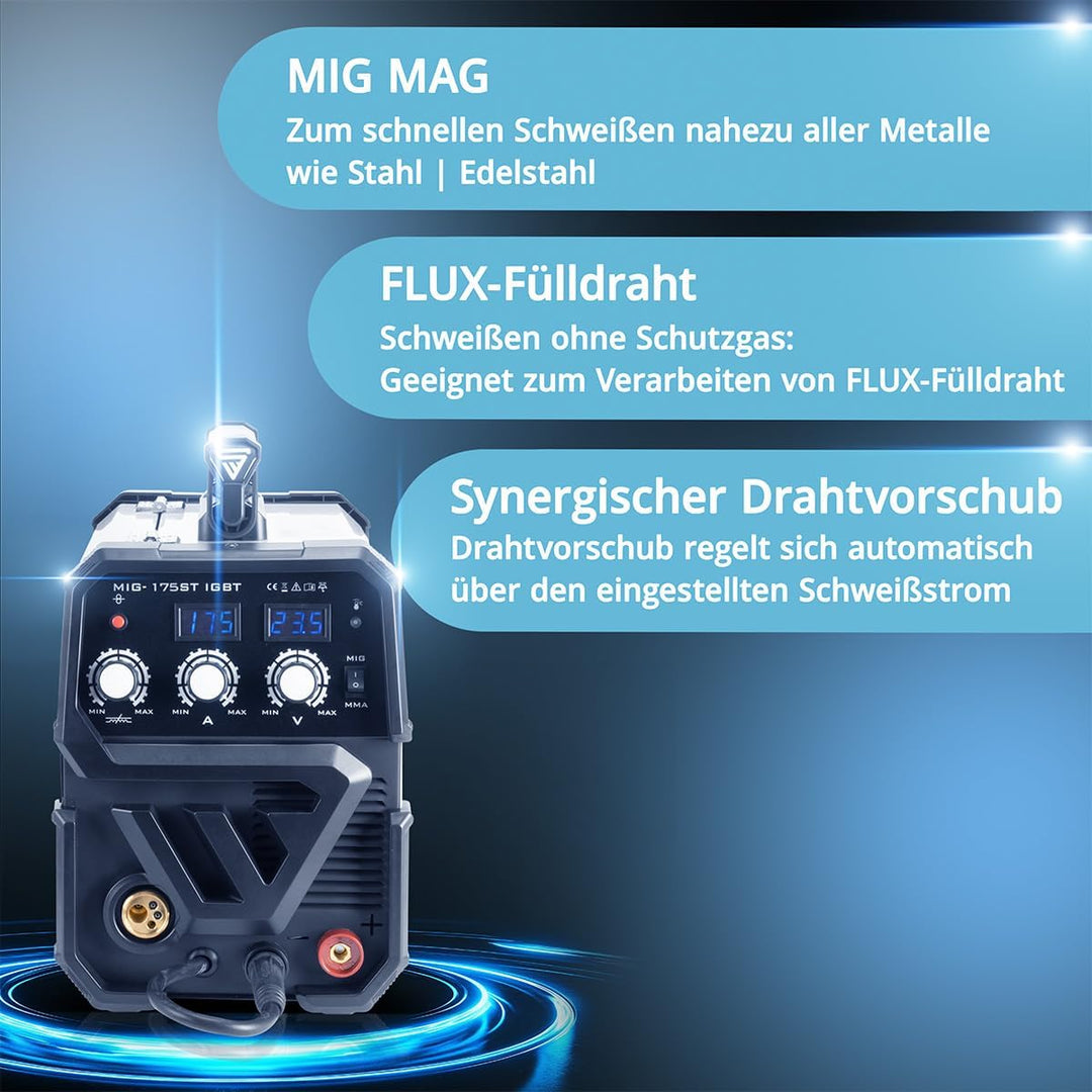 STAHLWERK MIG 175 ST IGBT - MIG MAG Schutzgas Schweissgerät mit 175 Ampere, FLUX Fülldraht geeignet,