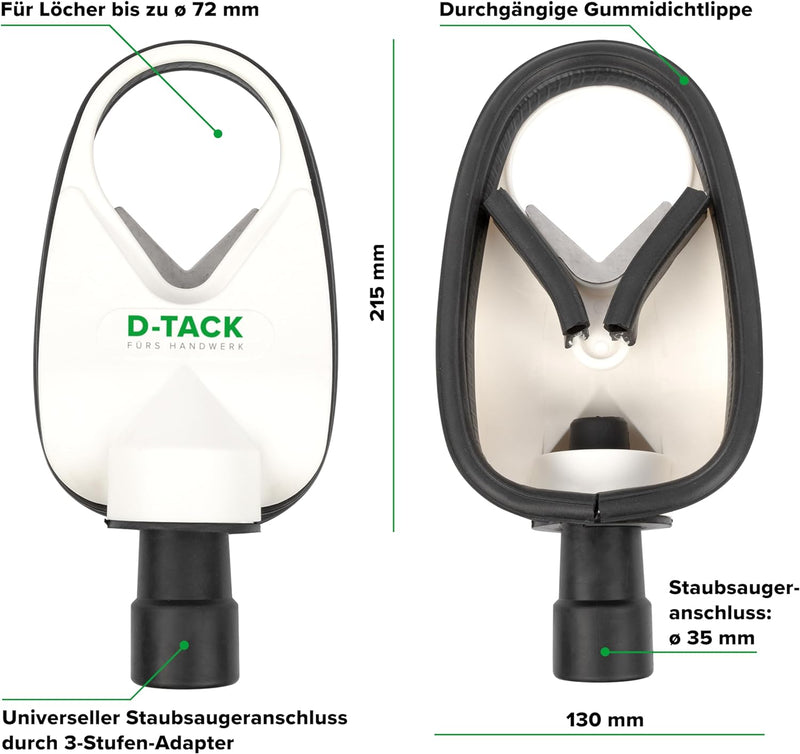 D-TACK Staubfänger DRILL Bohrloch-Staubsaugeradapter für Löcher bis 72 mm Durchmesser mit Stahlrahme