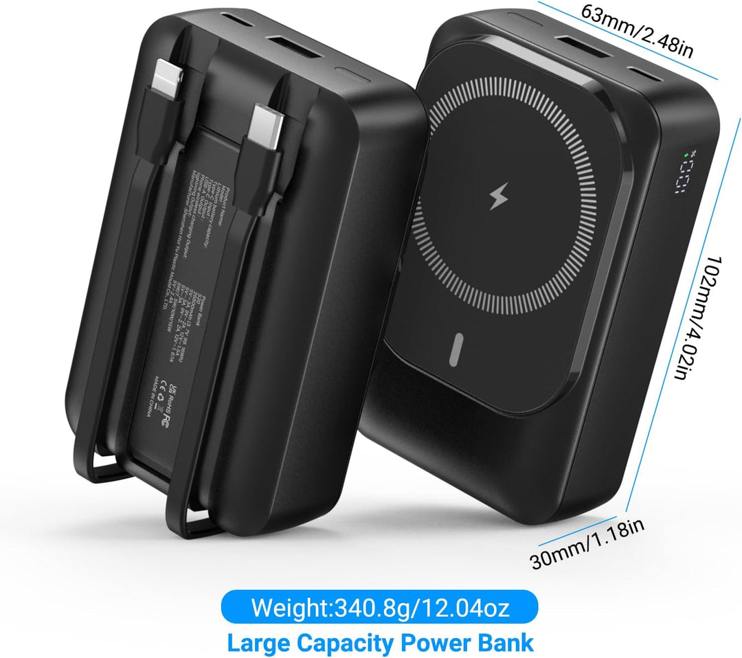 Magnetische Wireless Powerbank 26800mAh, Power Bank für Magsafe mit Eingebauten Kabeln, 5 Ausgänge P