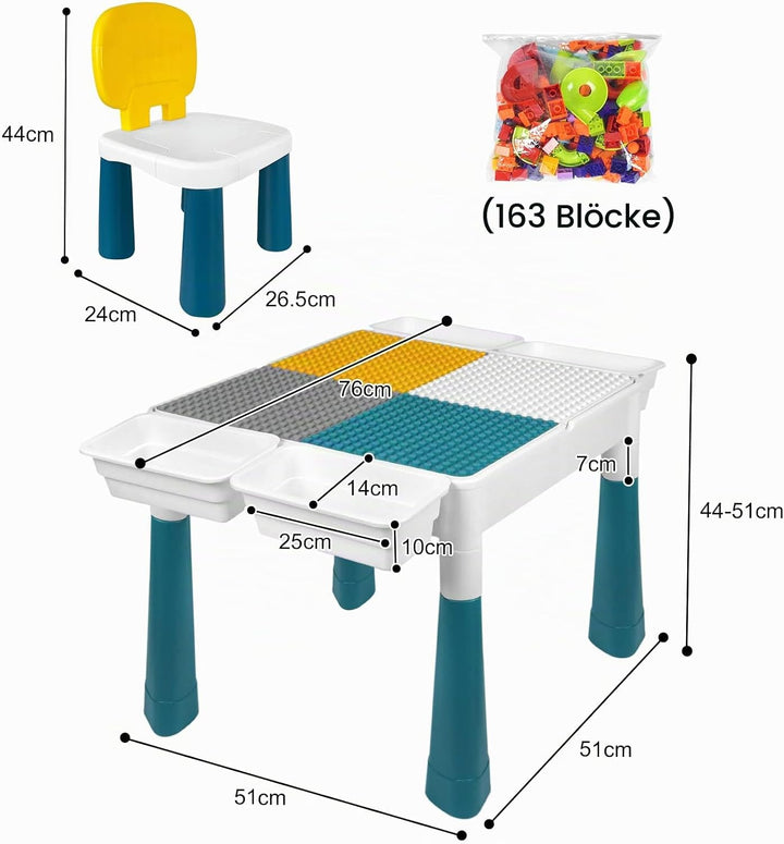 AufuN Höhenverstellbarer Kindertisch mit Stühle Set 6 in 1 Bausteine Spieltisch, Grosse Multifunktio