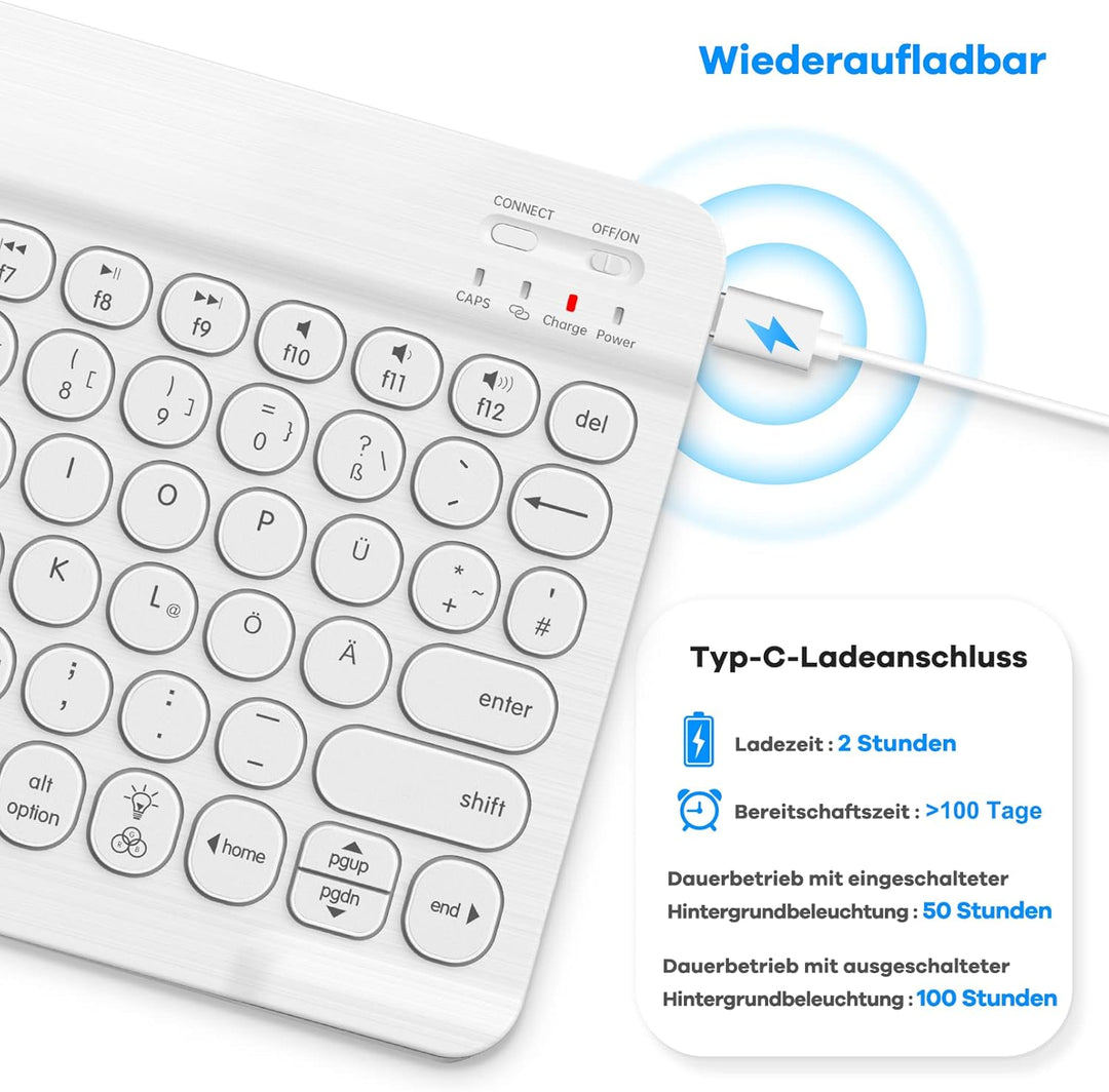 HUOBAO Bluetooth-Tastatur, kabellose Tastatur für iPad, iPhone, Android, Windows, Ultraschlanke wied