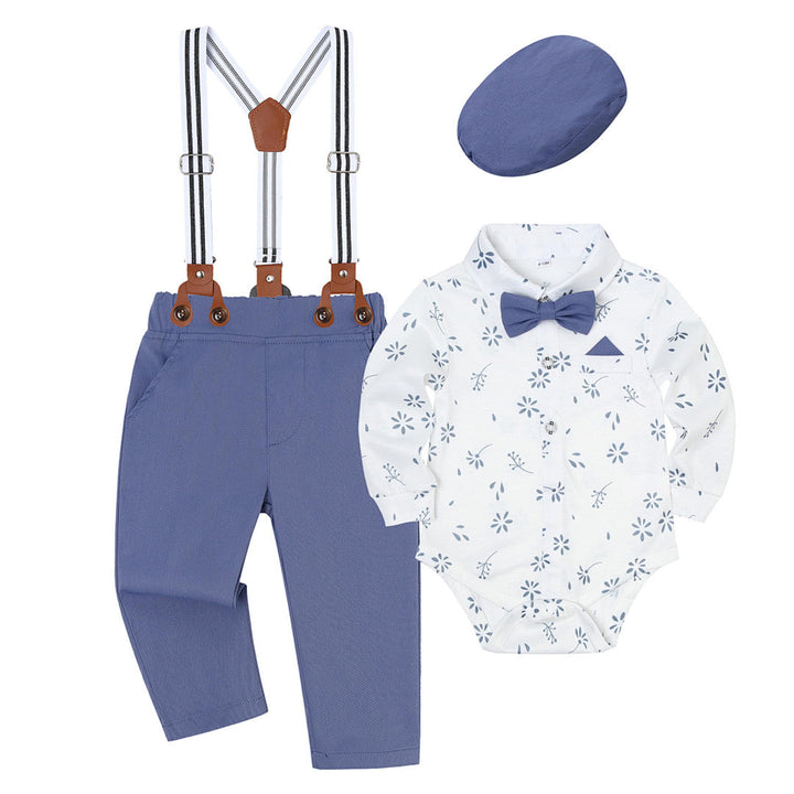 Volunboy Baby Jungen Anzug Set Bekleidung Hemd mit Fliege + Hosenträger Hosen Strampler Anzug 3-6 Mo
