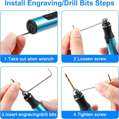 Uolor 3-Gang-Elektro-Mini-Bohrstift, Wiederaufladbare DIY Handbohrer Elektrisch, Mini Bohrmaschine m