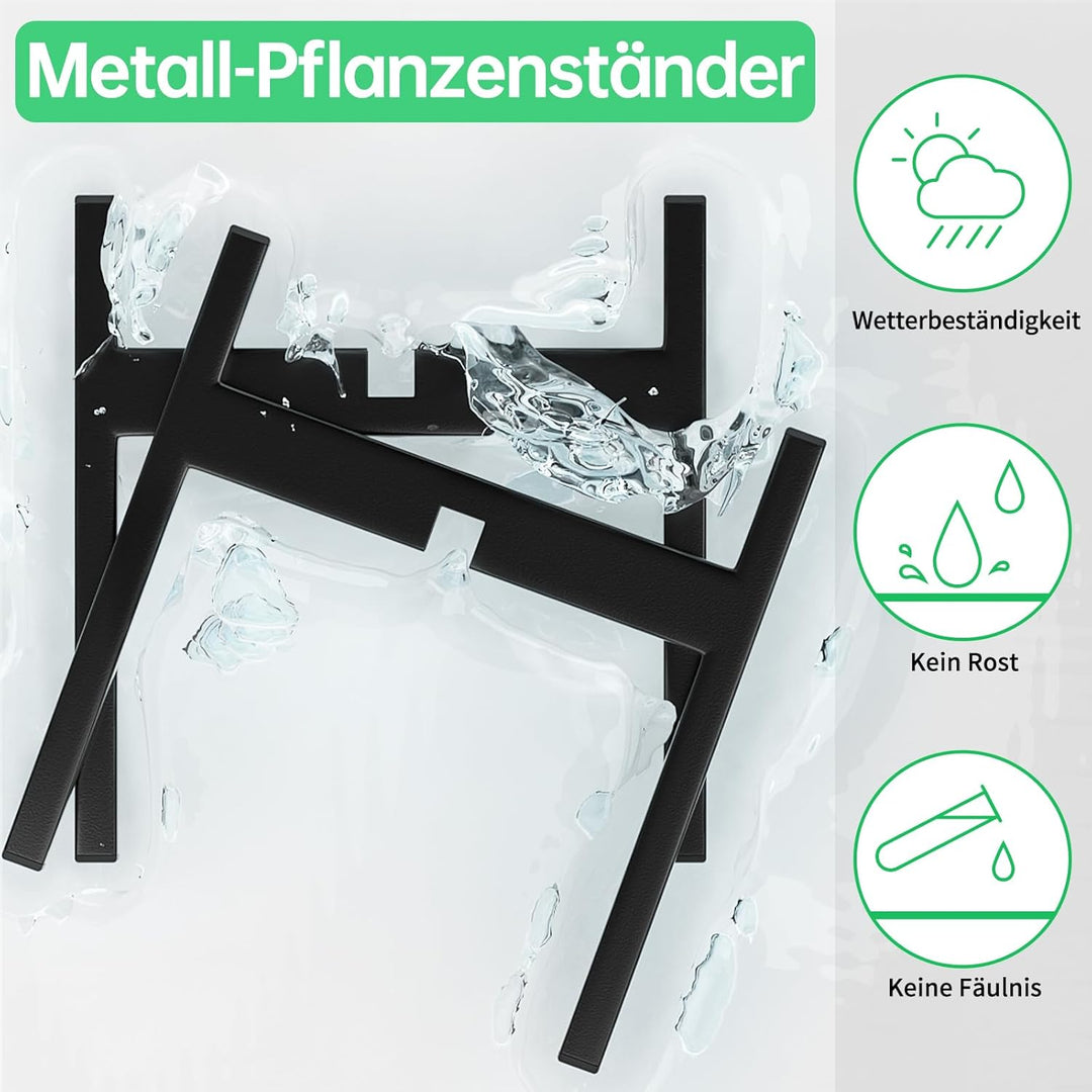 ZMTECH 20cm Durchmesser Blumenhocker Metall Schwarz Klein Pflanzenständer Mid Century, Pflanzenhocke
