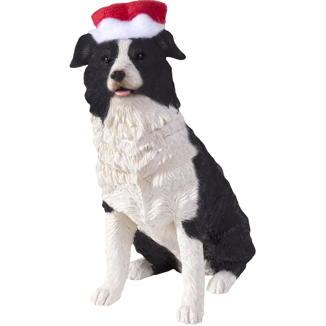 Sandicast schwarz und weiss Border Collie Skulptur, Ornament Ornament Border Collie - Weihnachtsmann