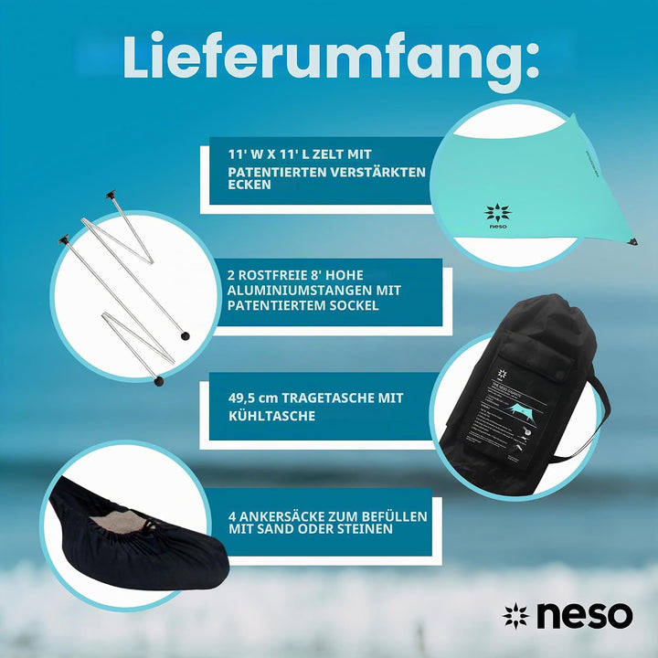 Neso Strandmuschel Gigante 2,5 m hoch 3,3 x 3,3 m | verstärkte Ecken und Kühlfach | Farbe: Wassergrü