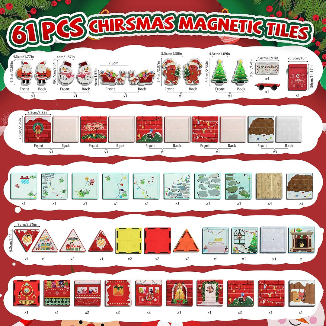MAYAPHILOS 55 Teile Weihnachten Magnetische Bausteine mit 1 Auto, 5 Weihnachtsfiguren und 1 Aufbewah