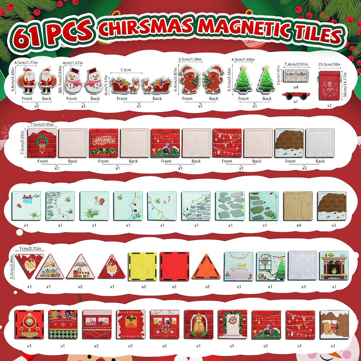 MAYAPHILOS 55 Teile Weihnachten Magnetische Bausteine mit 1 Auto, 5 Weihnachtsfiguren und 1 Aufbewah