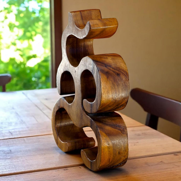 Kinaree Weinregal aus Holz für 6 Flaschen – handgefertigt aus Suar Massivholz – Flaschenregal in Nat