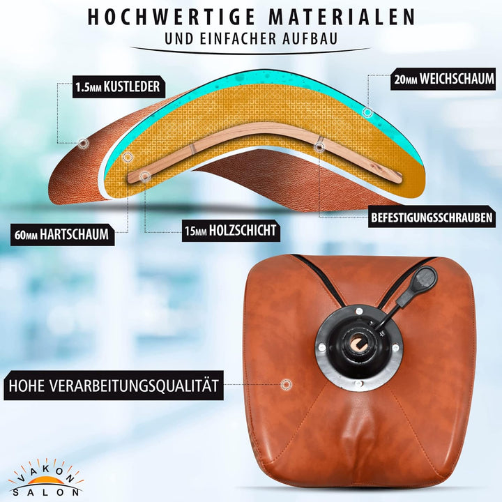 Premium Sattelhocker Hellbraun, Sattelstuhl für Rückenentlastung, Rollhocker höhenverstellbar von 55