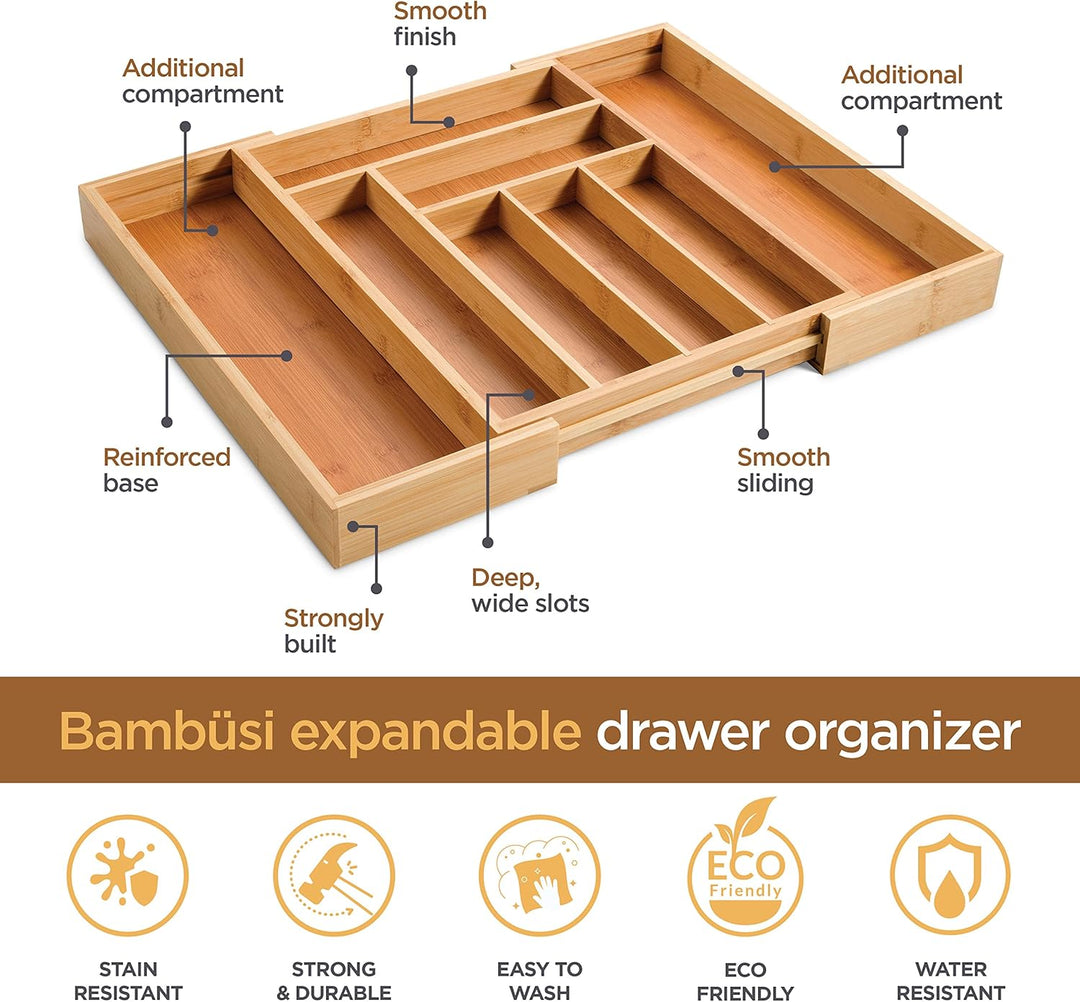 Schubladenorganizer aus Bambus, ausziehbar, Bambus, natur, 17" x 13" x 2" inches, Natur