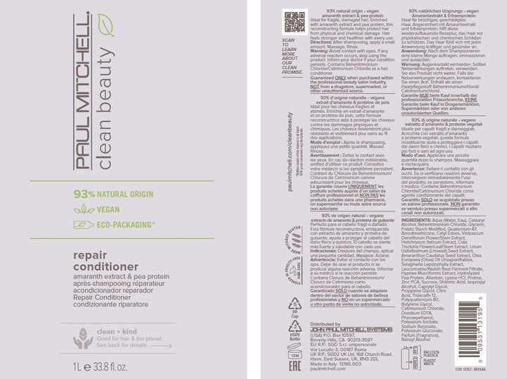 Paul Mitchell Clean Beauty Repair Conditioner – Haar-Spülung mit Amarant-Extrakt, Pflege und Reparat