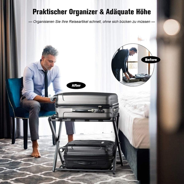 RELAX4LIFE Kofferständer Metall, Kofferablage mit 2 Ebenen, Gepäckablage klappbar, Kofferbock mit 4