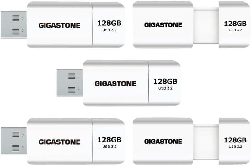 Gigastone Z60 128GB 5-Pack USB 3.2 Gen1 Flash Drive, R/W 120/60MB/s Ultra High Speed Pen Drive, Capl