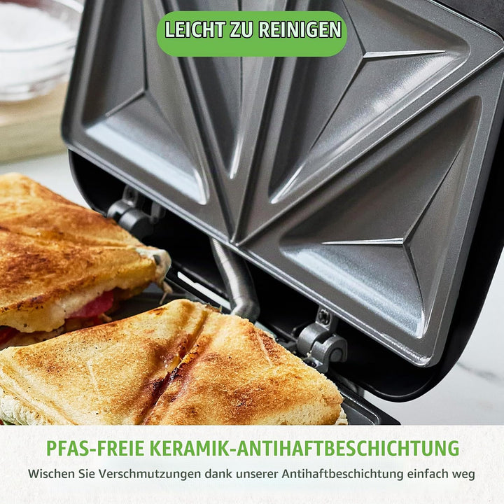 GreenChef Electric Sandwichmaker, PFAS-freie Gesunde Keramik-Antihaft, Panini, Sandwichtoasts, Grill