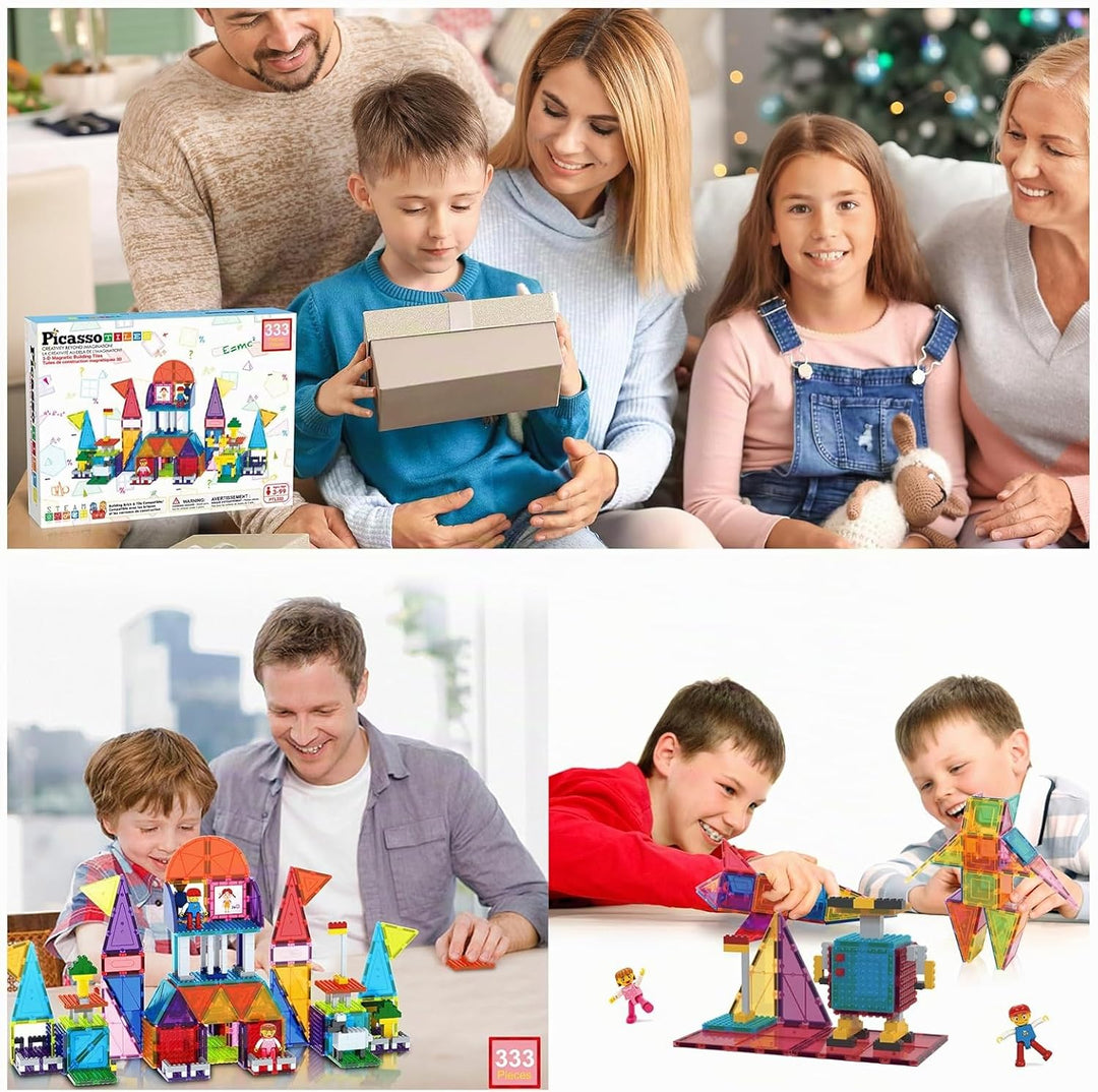 PicassoTiles Set mit 333 magnetischen 3D-Fliesen für Bauarbeiten, kreatives Spielzeug für Kinder ab
