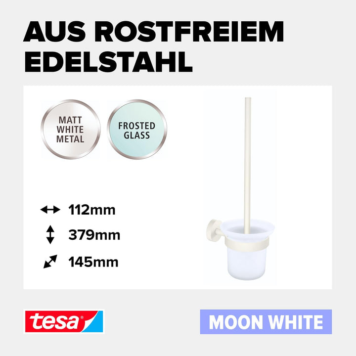 tesa MOON WHITE WC-Garnitur, Set mit Halter &amp; WC-Bürste, matt weiss, satiniertes Glas - für Bäder im