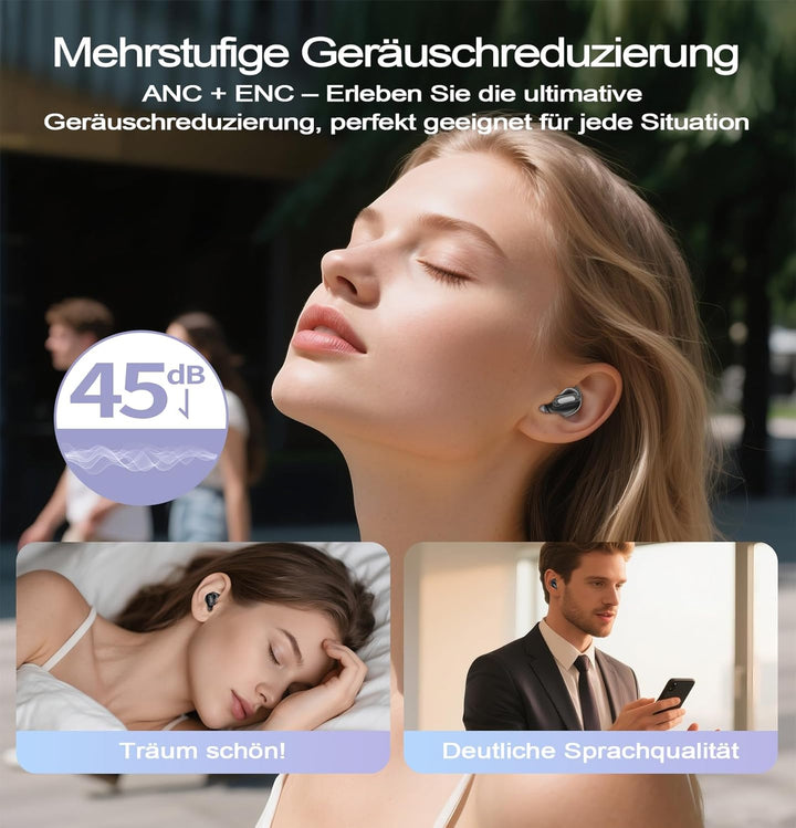 Bluetooth Kopfhörer, Schlafkopfhörer, In-Ear Kopfhörer Kabellos Bluetooth 5.4, Hi-Fi Sound mit ANC+E