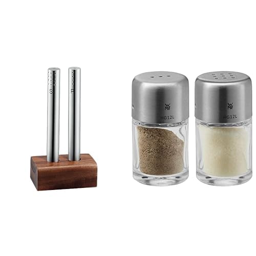 WMF Salz- und Pfefferstreuer-Set 2-teilig Salzsteuer Pfefferstreuer Akazienholz mattiert Glas Handwä