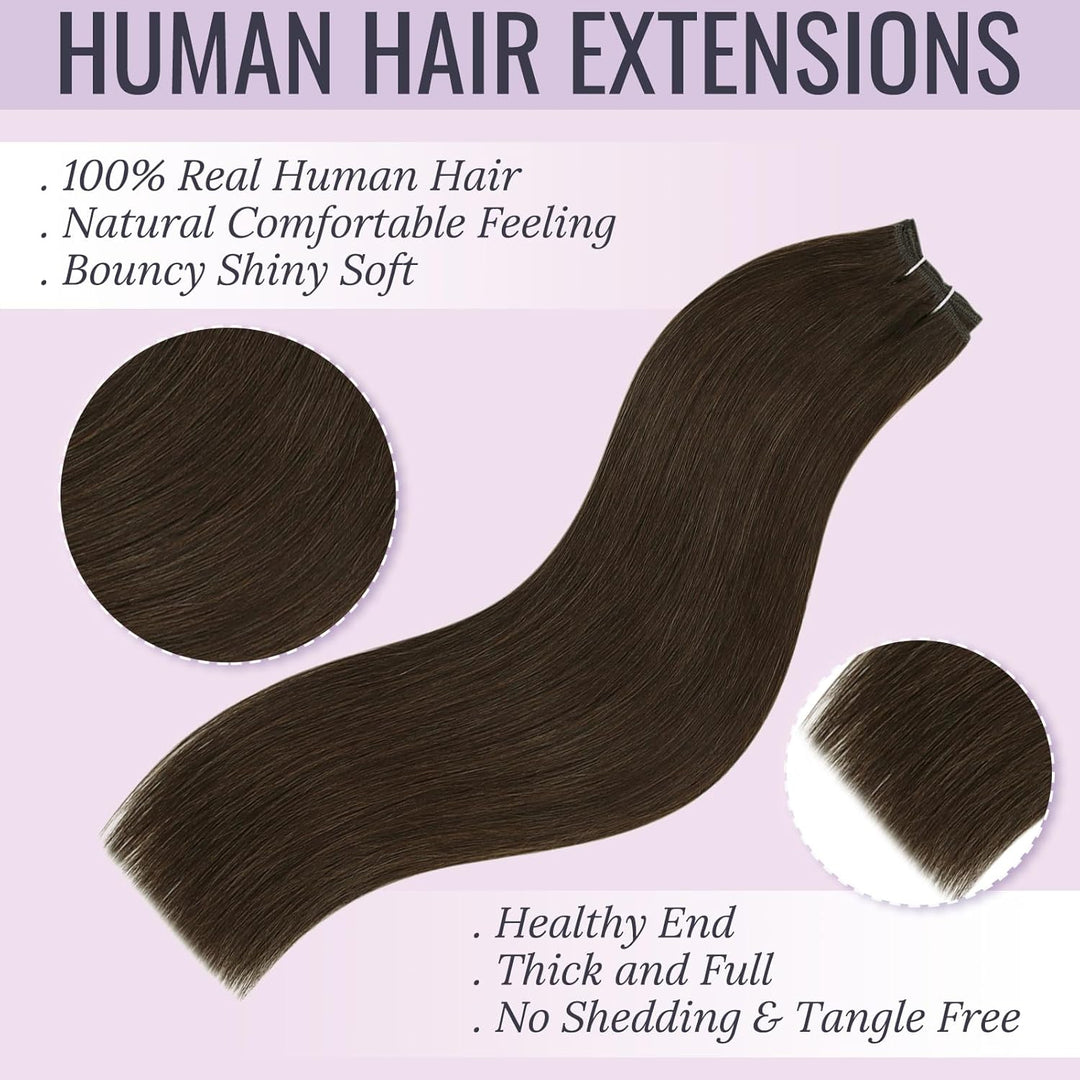 Fshine Echthaar Weft Tressen Echthaar 55cm/22zoll 100 Gramm Extensiones Faber Dunkelbraune Bundles W