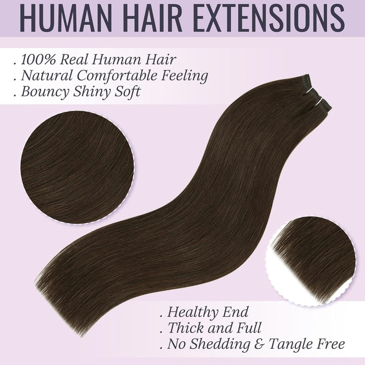 Fshine Echthaar Weft Tressen Echthaar 55cm/22zoll 100 Gramm Extensiones Faber Dunkelbraune Bundles W