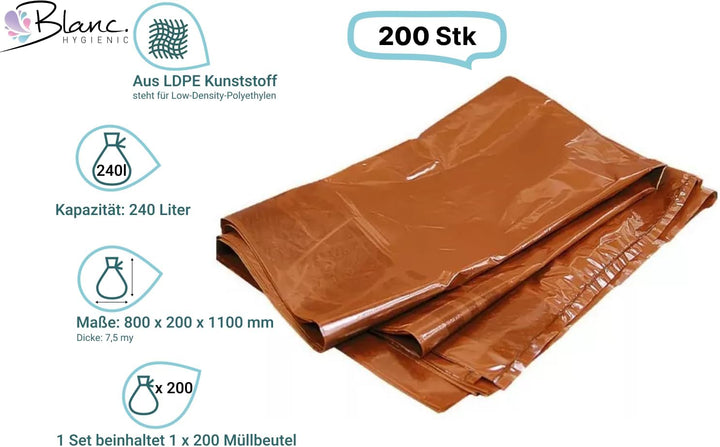 Blanc HYGIENIC Qualitäts-Müllbeutel – Müllsack 240 Liter, Mülleimerabfallbeutel 45 my, Typ 60, reiss