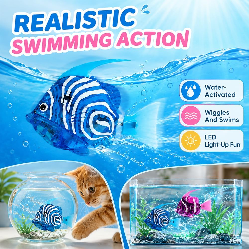 6 Stück Robo Fish, Roboter Fisch, Elektronischer Haustier Fisch, Robo Fischs mit Leuchtende, Schwimm