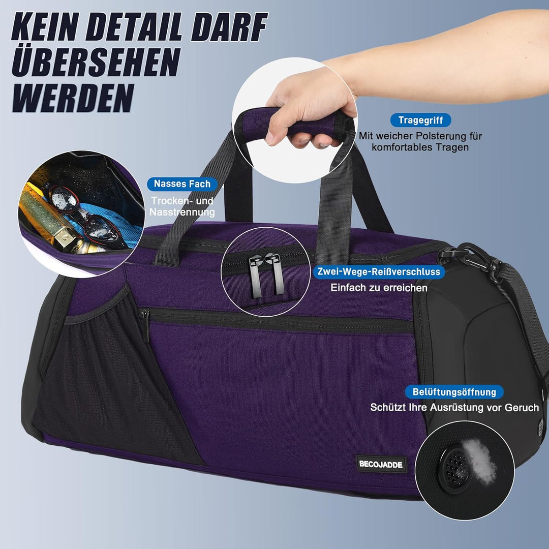 Sporttasche Herren 40L Gross Sporttaschen Reiserucksack Mehrere Taschen Rucksack mit Schuhfach Nassf