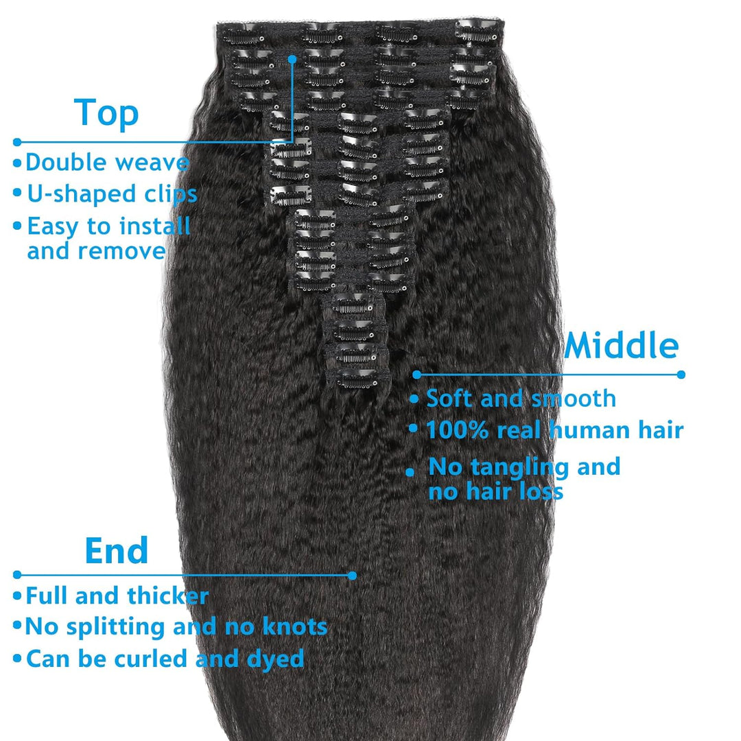 Kinky Straight Clip in Extensions Echthaar.16 Teile 240 g.Invisible Echthaar Perücke Extensions Clip