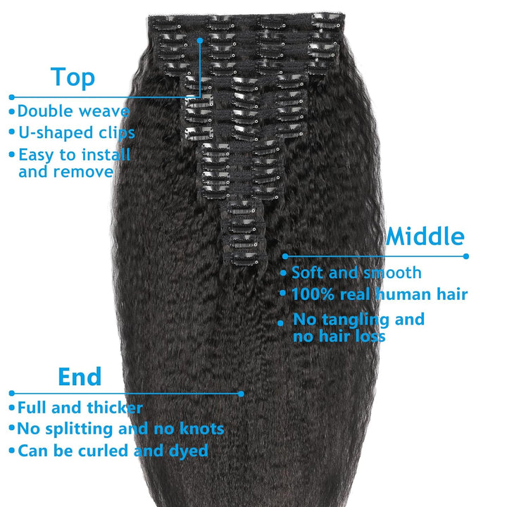 Kinky Straight Clip in Extensions Echthaar.16 Teile 240 g.Invisible Echthaar Perücke Extensions Clip