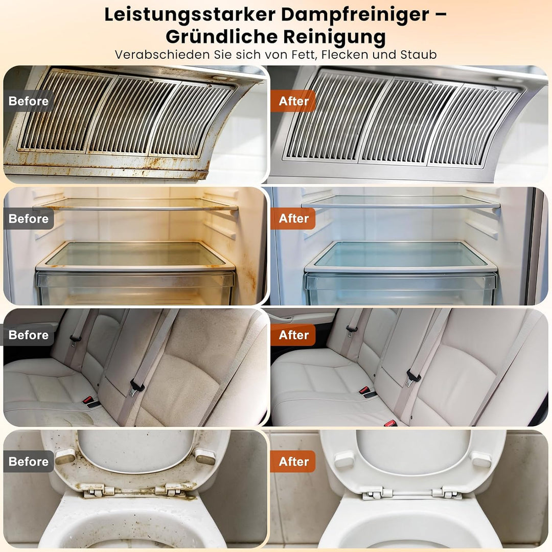 14 in 1 Dampfreiniger, 3 Stufig Einstellbarer Griff, Temperaturanzeige, 15 Sekunden Aufheizzeit, 1,8