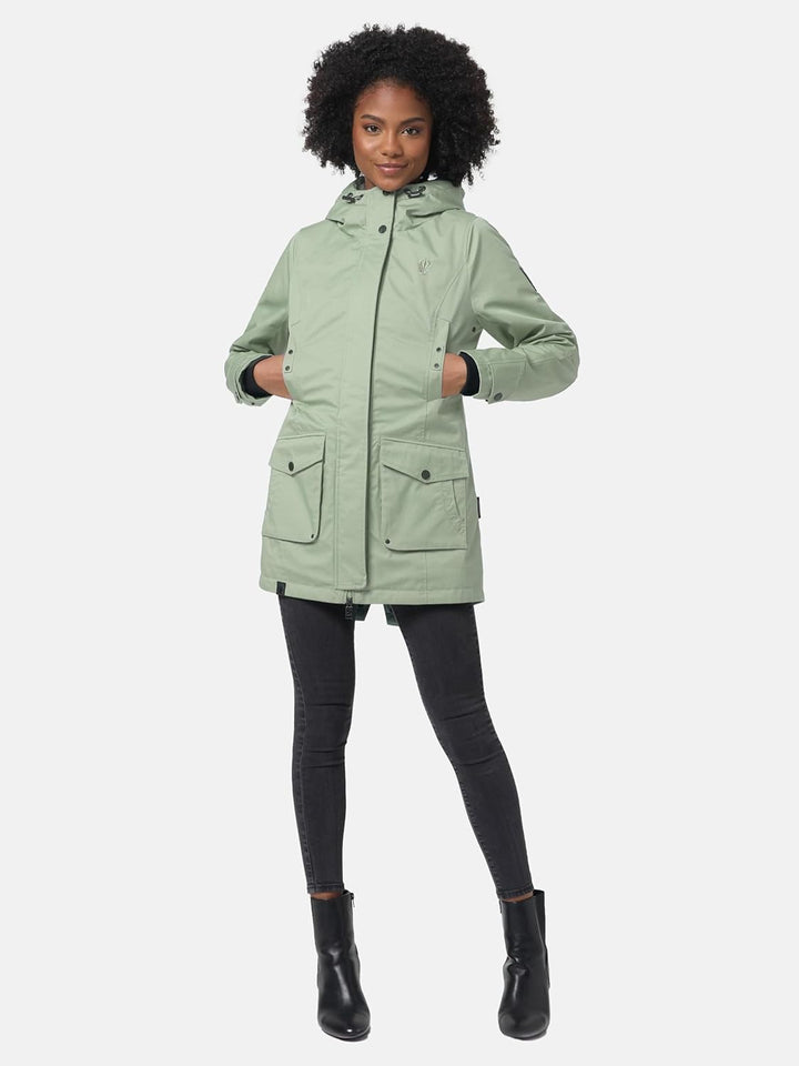 Navahoo Damen Übergangsjacke Warmer Kurzmantel Regenjacke wasserdicht mit Kapuze Brinjaa XS-XXL S Sm