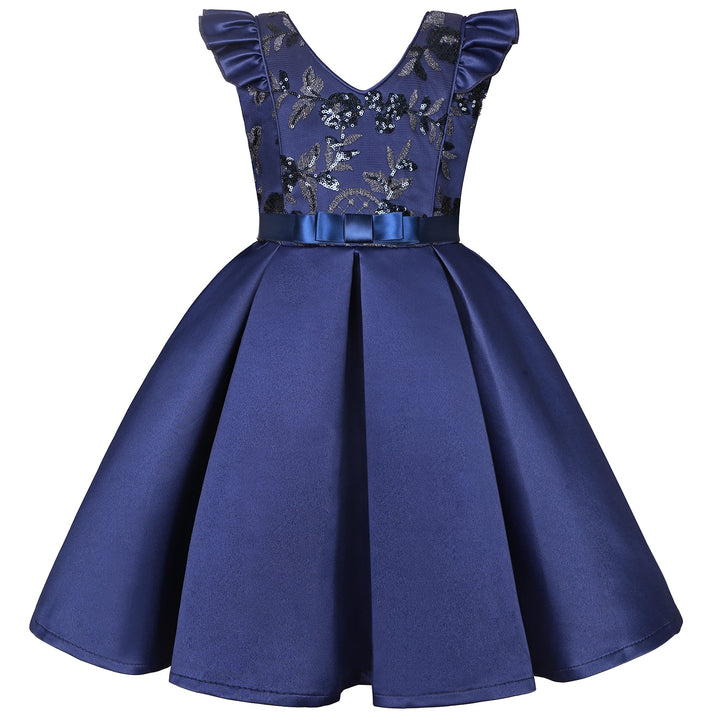 BUNNY LULU Mädchen Kleid mit schräger Schulter, Brautjungfer, Hochzeit, Prinzessin, Kinder, Schleife