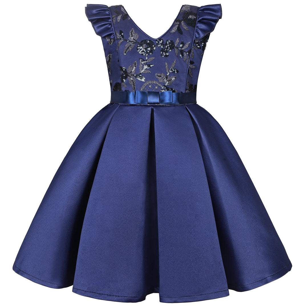 BUNNY LULU Mädchen Kleid mit schräger Schulter, Brautjungfer, Hochzeit, Prinzessin, Kinder, Schleife