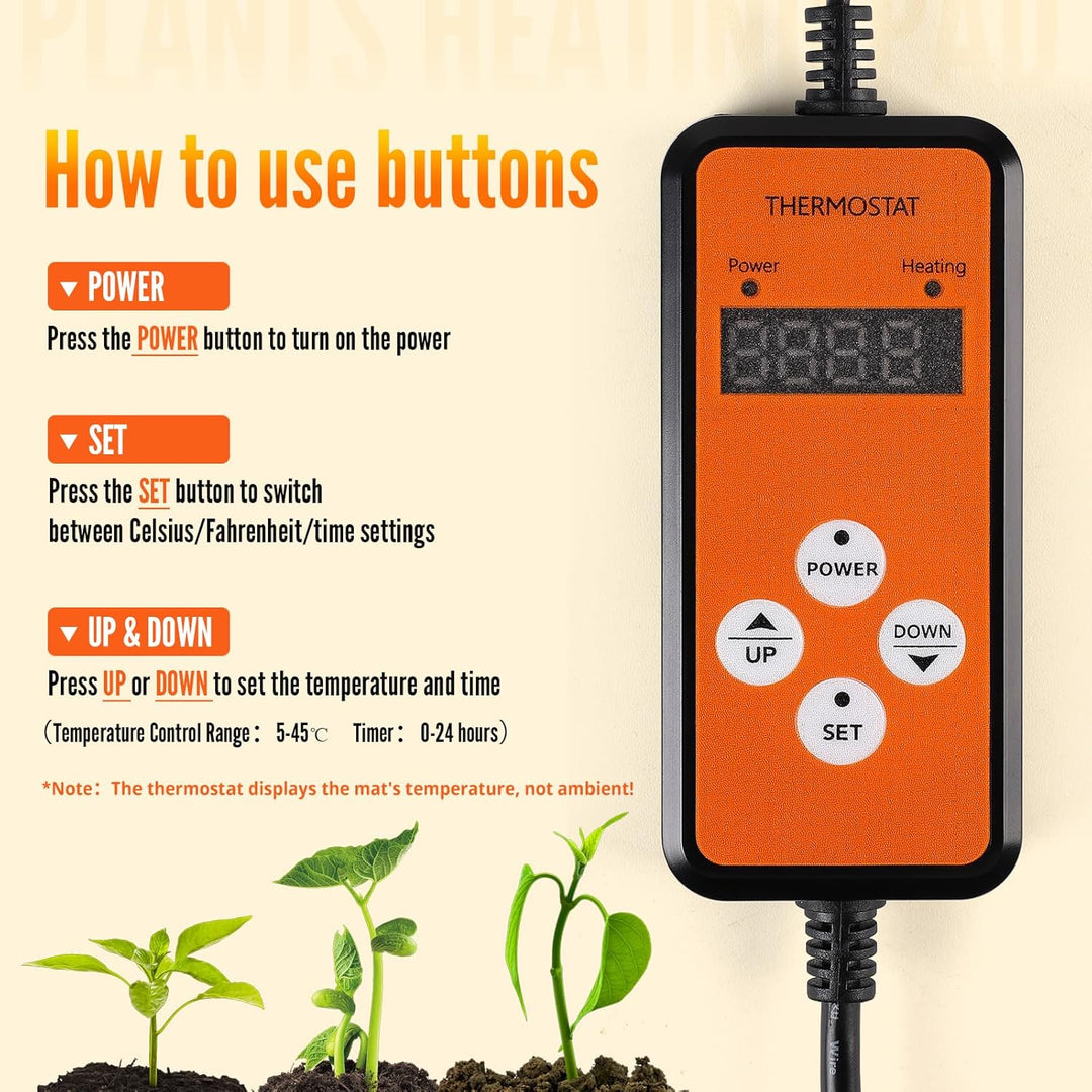 SWAWIS Heizmatte für Pflanzen 65W 52,7x25,4cm Wärmematte Set mit 5-42℃ Thermostatregler für Zimmerge