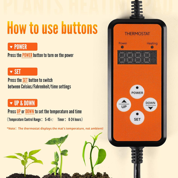 SWAWIS Heizmatte für Pflanzen 65W 52,7x25,4cm Wärmematte Set mit 5-42℃ Thermostatregler für Zimmerge