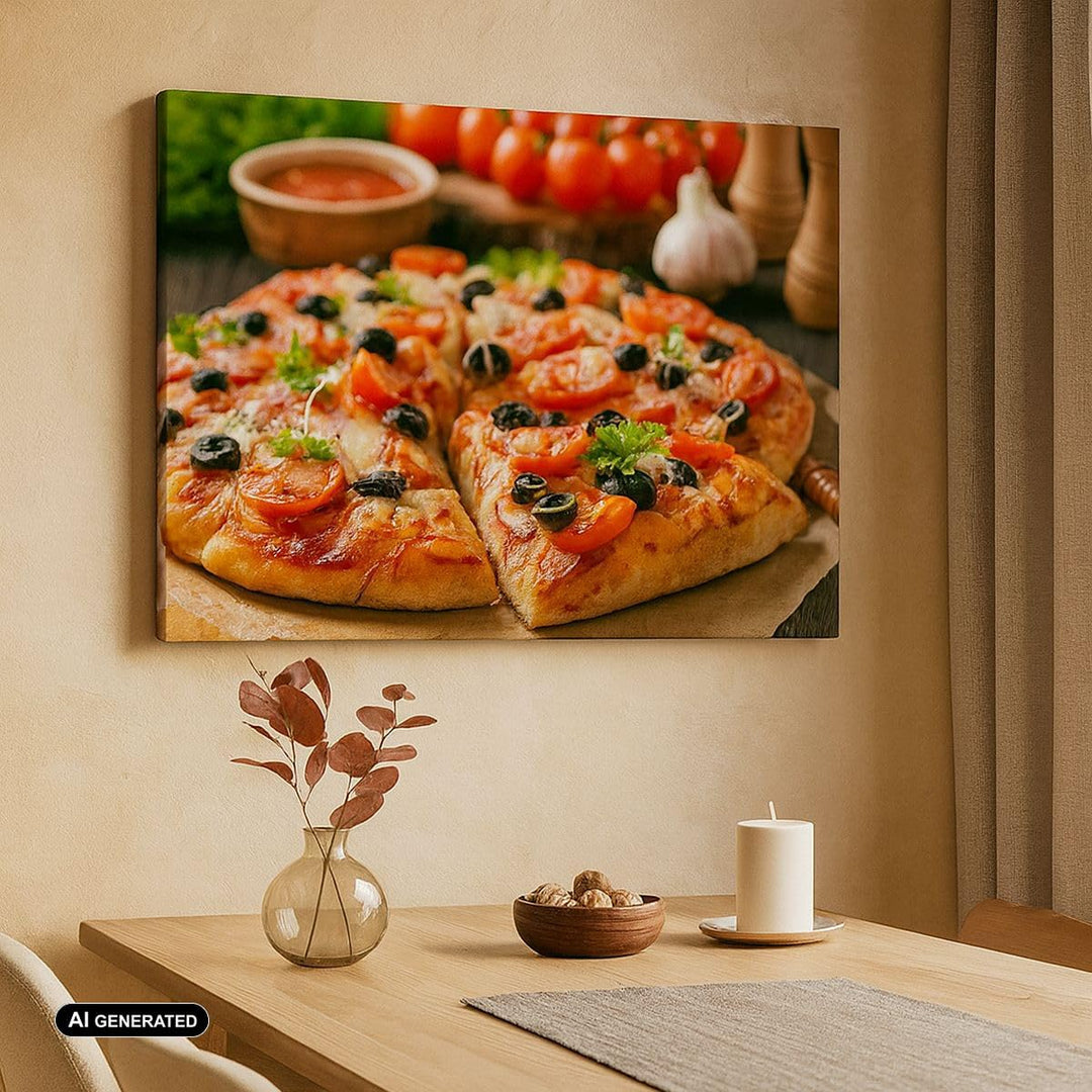 Bilder auf Leinwand 100x70cm Leinwandbild mit Rahmen Pizza Käse Tomaten Gross Wanddeko Bild Schlafzi