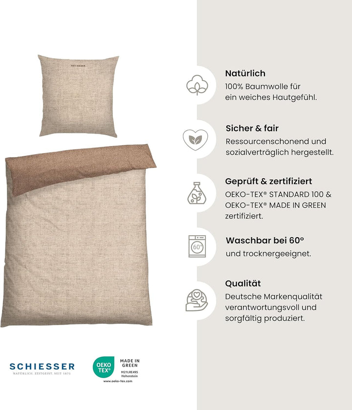 Schiesser Wende-Bettwäscheset Doubleface in angenehm glatter Renforcé Qualität, Made IN Green, Farbe