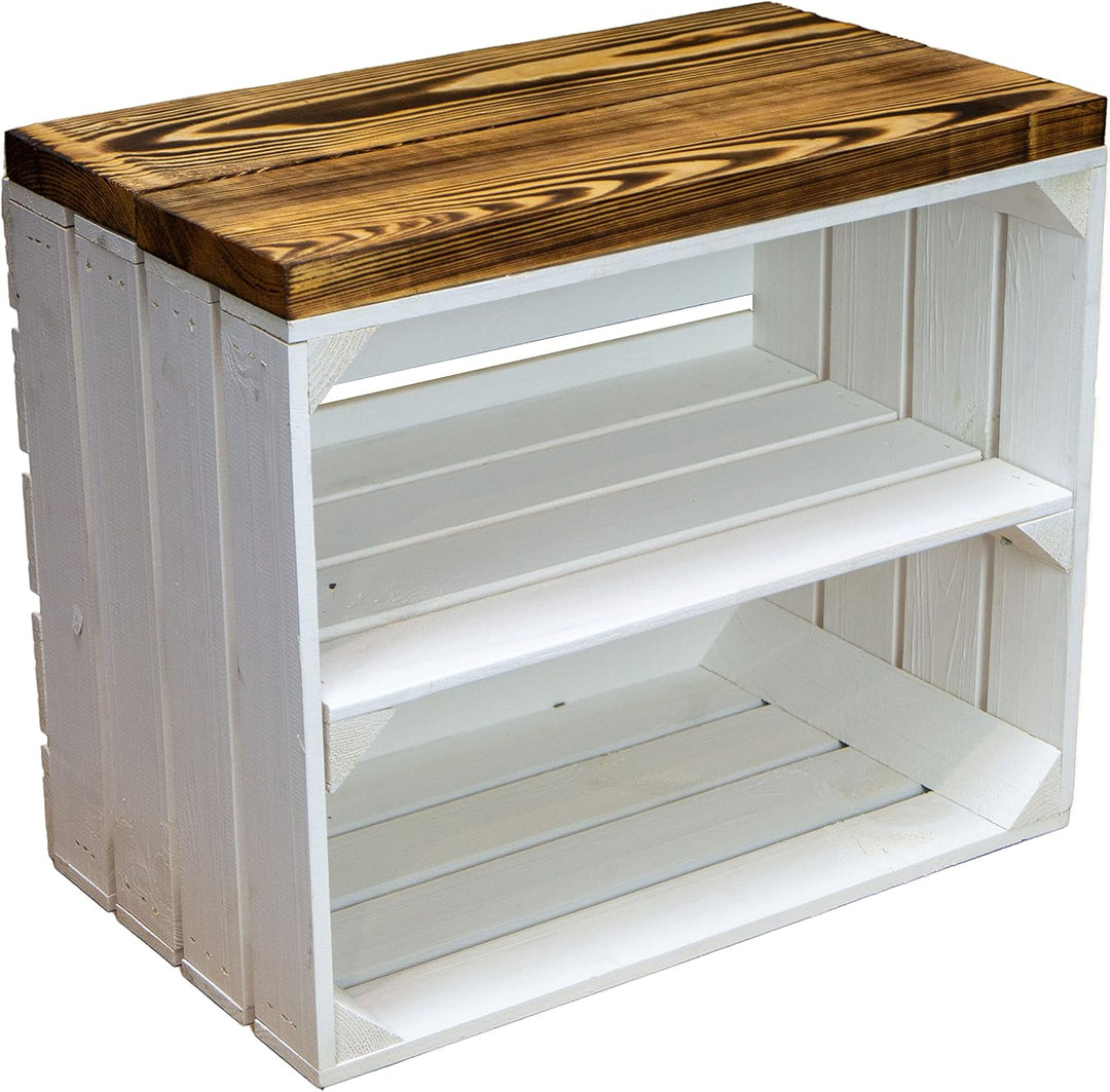 Kistenkolli Altes Land 2er Set Obstkiste aus Holz &amp; Holzplanken Schuhschrank Hocker Sitzbank Weinabl