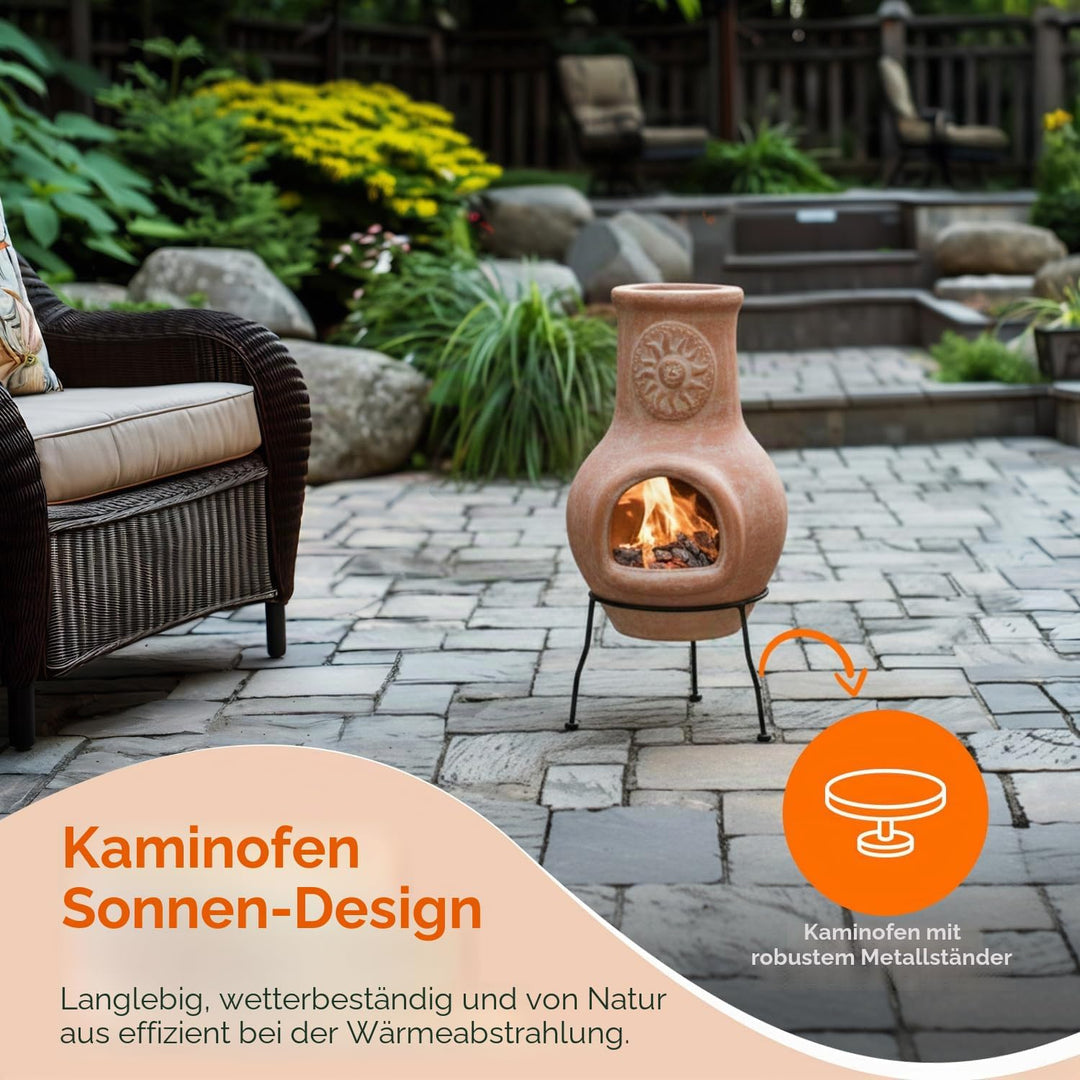 Outdoor Clay Chimenea Sun Design Holzkohle Feuerstelle mit Metallständer